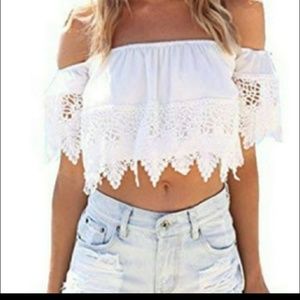 Iris Boho Beach White Lace Crop Top Size M